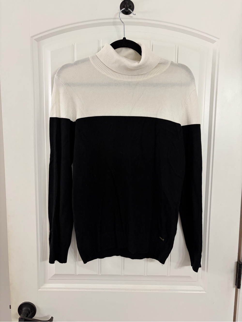 Calvin Klein Black & White Colorblock Turtleneck Sweater